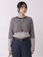 ゆったりドロップショルダー・ブラック×ホワイトボーダー・切り替え長袖ニット