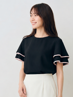 フリルフレアスリーブ 配色パイピングTシャツ