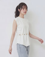 ショルダーパッド入り ノースリーブ ウエストシェイプボタン アシンメトリーヘムTシャツ