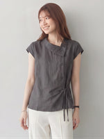 S~2XL アシンメトリーカシュクール リボン付きノースリーブトップス