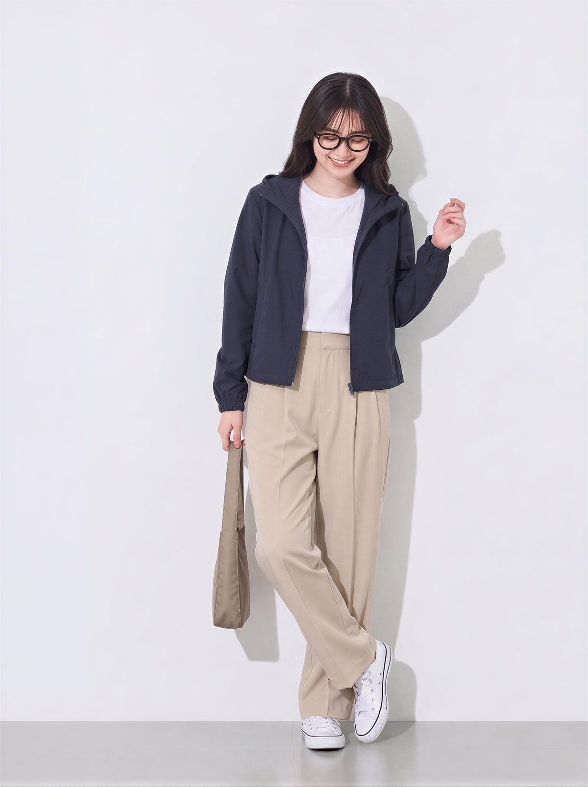 M~3XL ショート丈フード付きシンプルフードジャケット