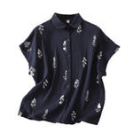 【全2色】M~3XL 小さめラウンドネック 花柄 ゆったり半袖シャツ