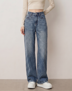 ハイウエスト ラインストーン グラデーション ワイドデニムパンツ