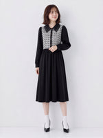 【秋新作】S~XL 切り替えビッグカラー ウエストマーク シャツワンピース