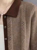 【秋新作】S~2XL 配色カラー ジャカード縦柄 ニットカーディガン