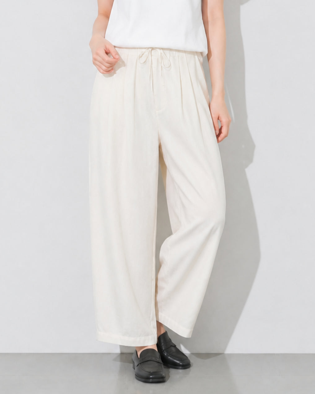 【全3色】S~3XL ウエストゴム ドローストリング ゆったりワイドパンツ