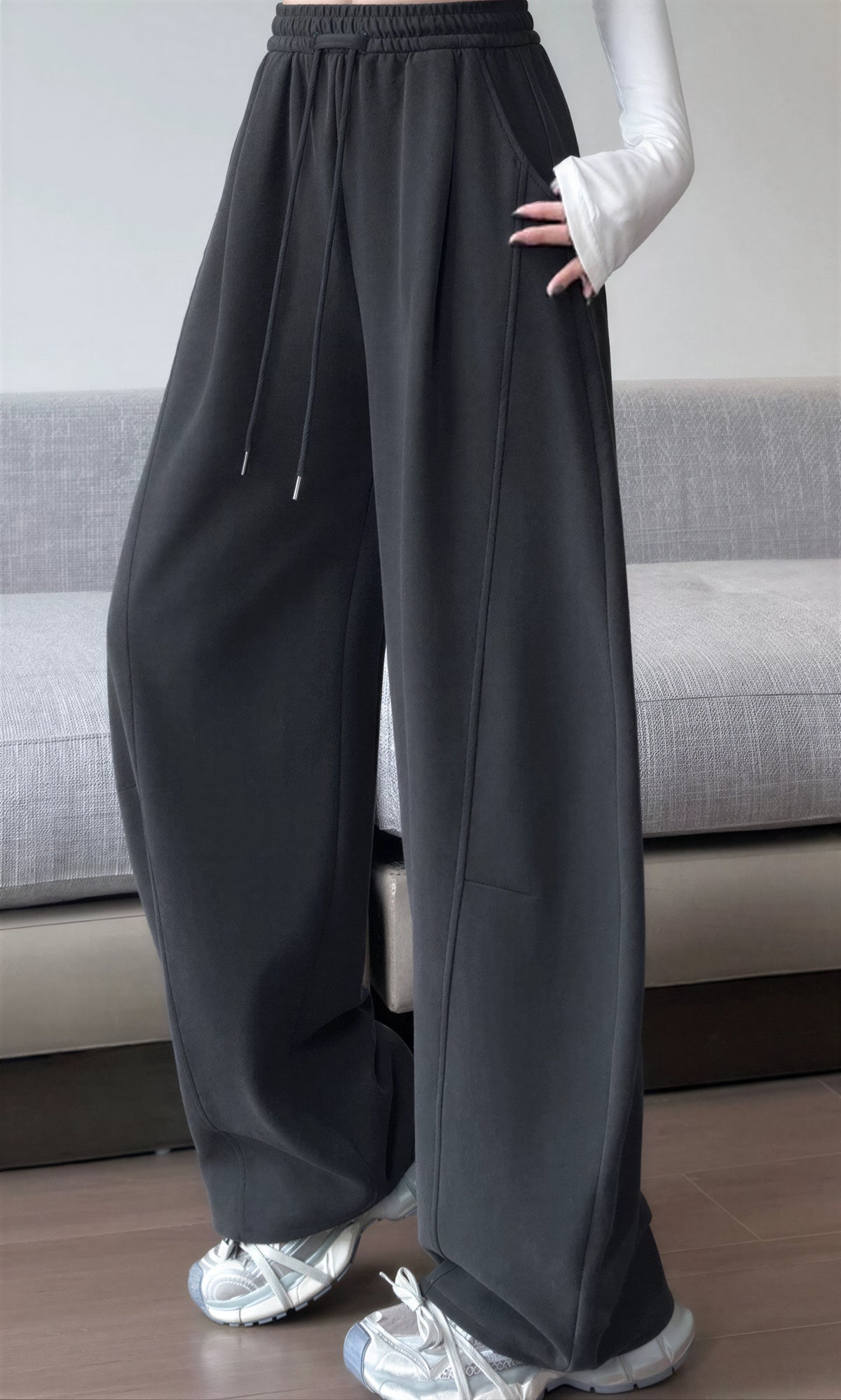 ハイウエスト ドローストリング 立体ワイドパンツ