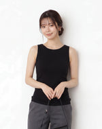 リブ編み フィット クルーネック ノースリーブタンク