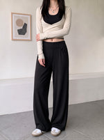 【全3色】S-XL ハイウエスト 落ち感ストレートワイドパンツ