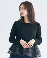3色展開｜チュール切替・フリルヘム長袖Tシャツ