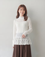 【秋新作】S~XL レース切り替え フリルネック インナー トップス