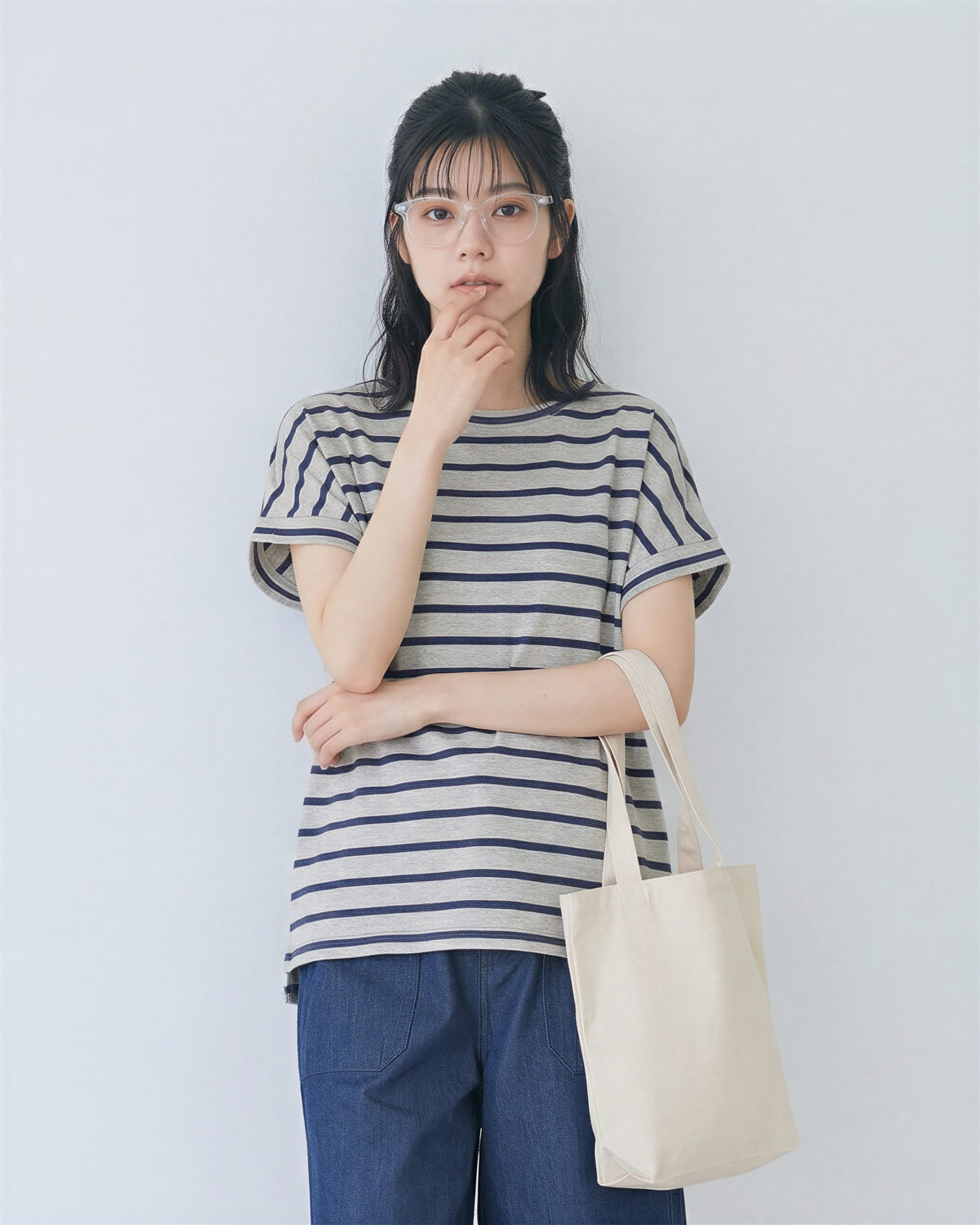 ゆったりドロップショルダー ボーダーTシャツ