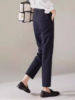 ハイウエスト ストレート 9分丈 シガレットパンツ-ダークネイビー-2XL