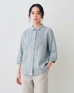 フロントプリーツ 立体前立てシャツ-サックス-2XL