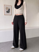 【全3色】S-XL ハイウエスト 落ち感ストレートワイドパンツ
