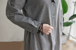 【秋新作】【全2色】M~2XL ゆったりAライン 立体カッティング シャツワンピース