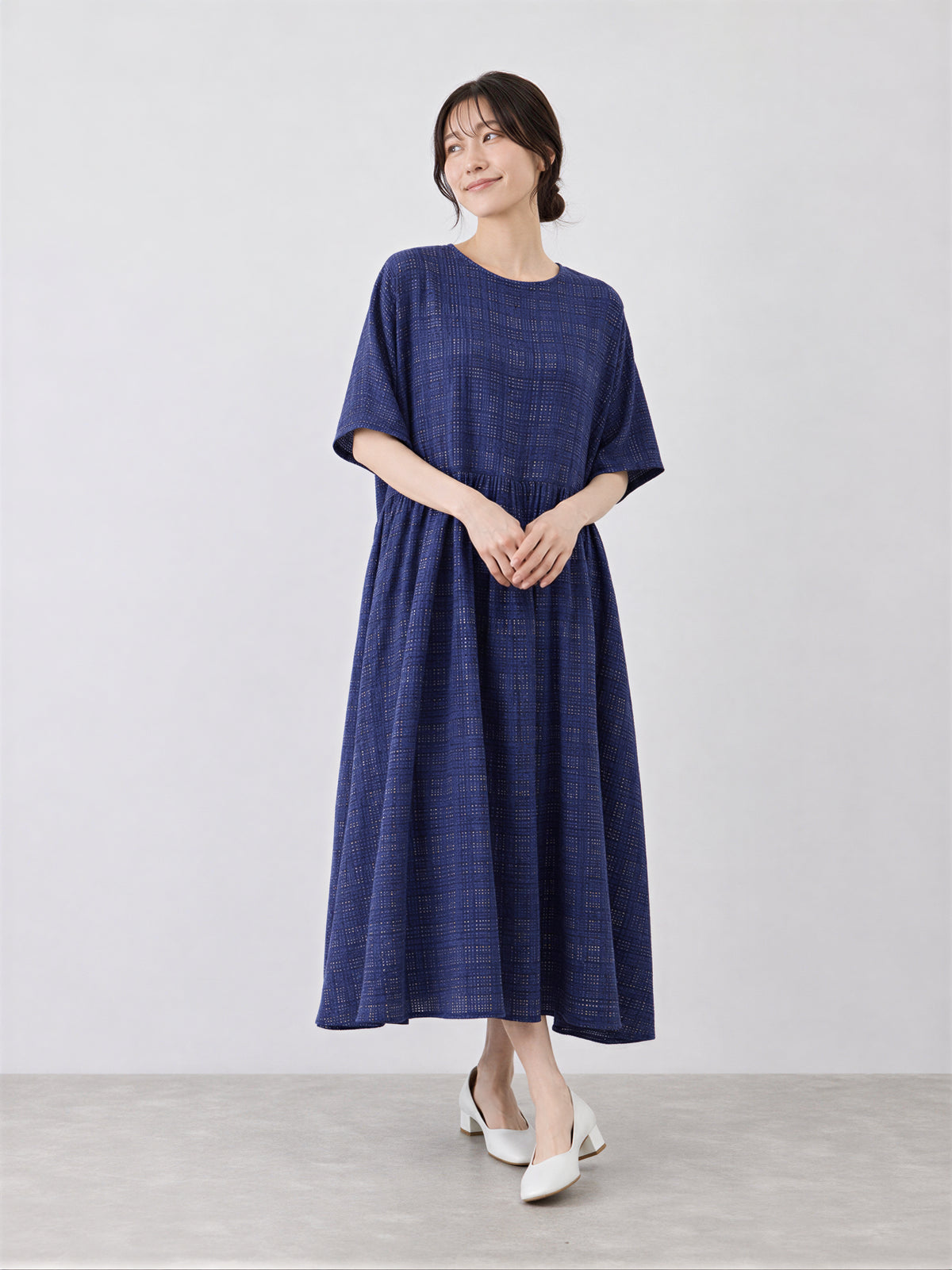 綿麻ゆったりシンプルスカートミディアム丈洋装
