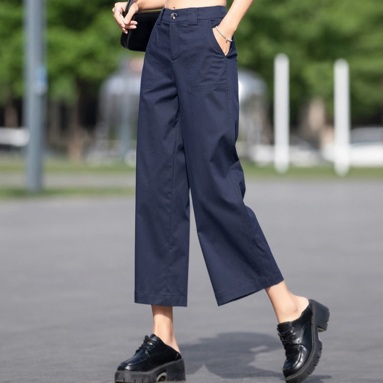 ハイウエストストレートワイドパンツ クロップド丈 リラックスフィット コットン