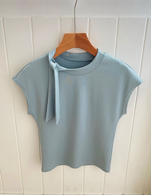 ワンショル風リボンデザイン すっきりフィット半袖Tシャツ