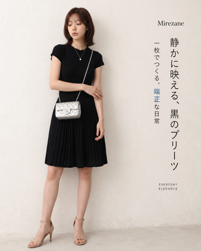 S~L フィットトップス 切替プリーツニットワンピース