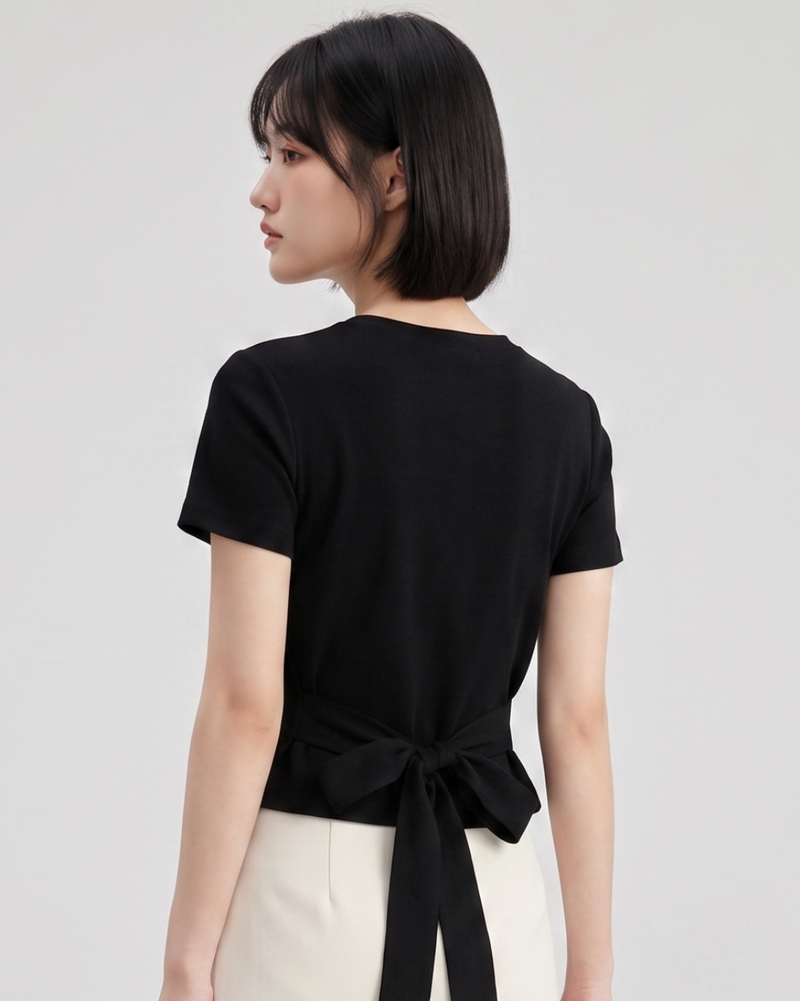 S~L クロスVネック スリムフィット 半袖Tシャツ