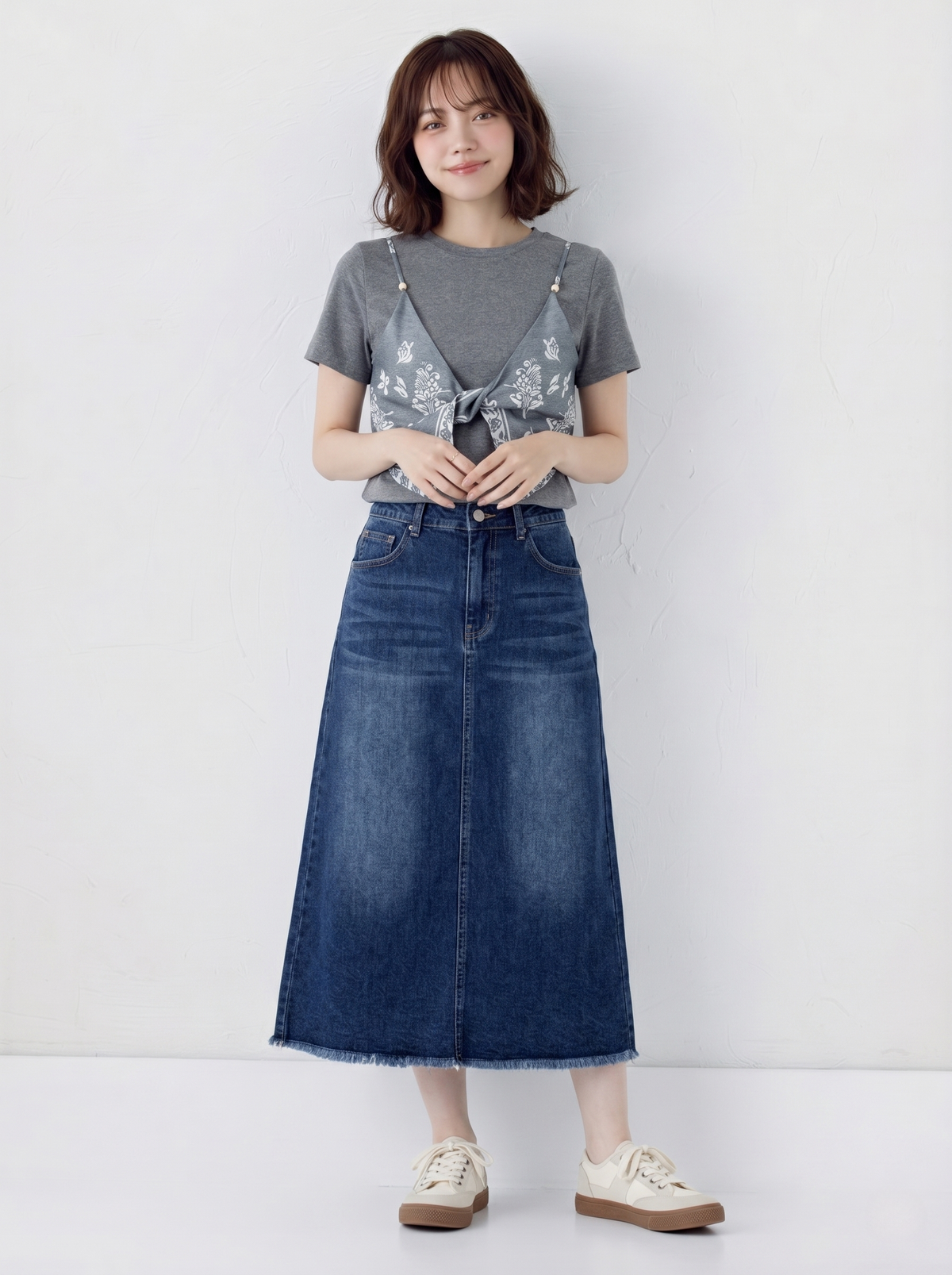 半袖Tシャツ2枚フェイクスカーフ個性的アートキルティングトップス