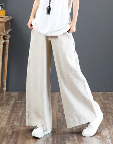 S-3XL 夏コットンリネンゆったりワイドパンツハイウエストストレートパンツ