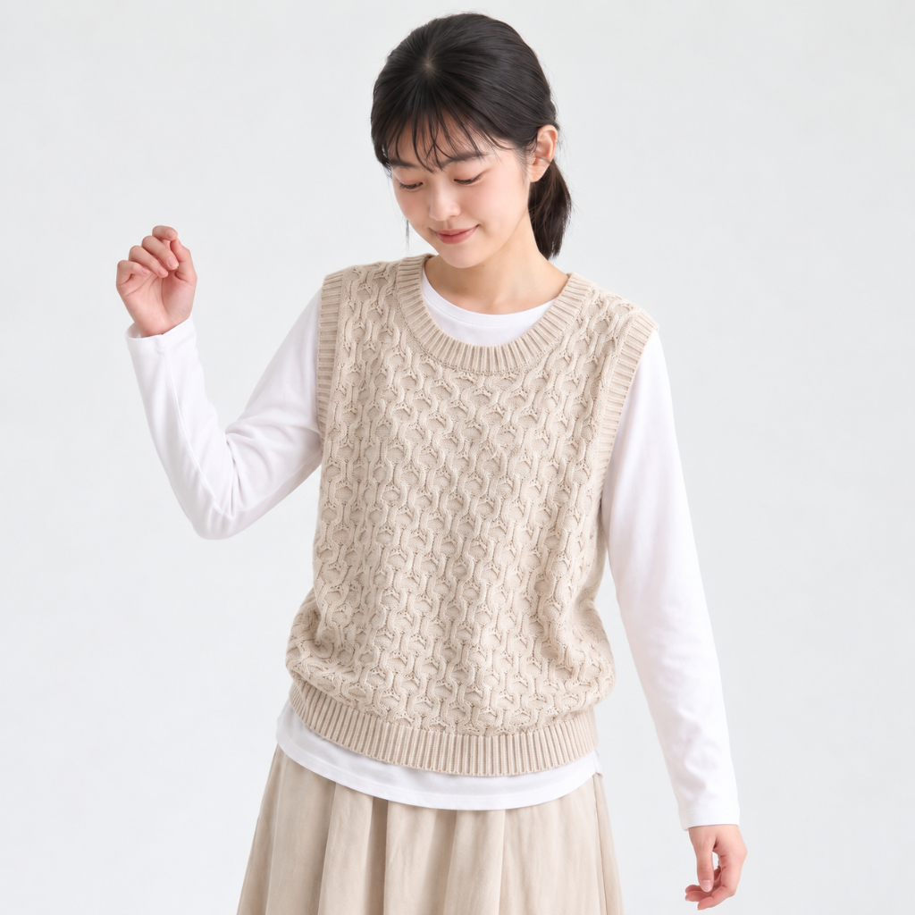 2色展開｜ジャカード素材のゆったりVネックベスト