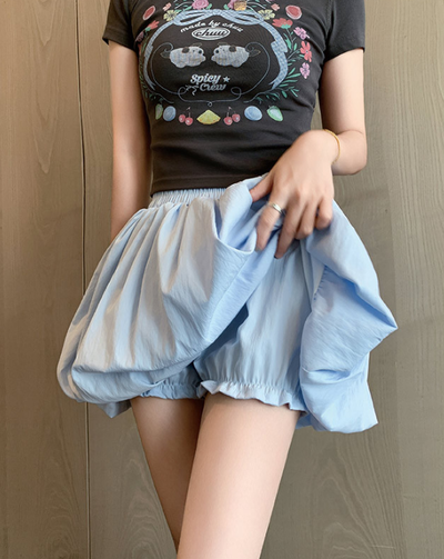 High-waisted Balloon Gathered Volume Skirt
