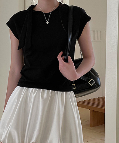 ワンショル風リボンデザイン すっきりフィット半袖Tシャツ