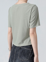 Vネック アシンメトリーギャザーTシャツ