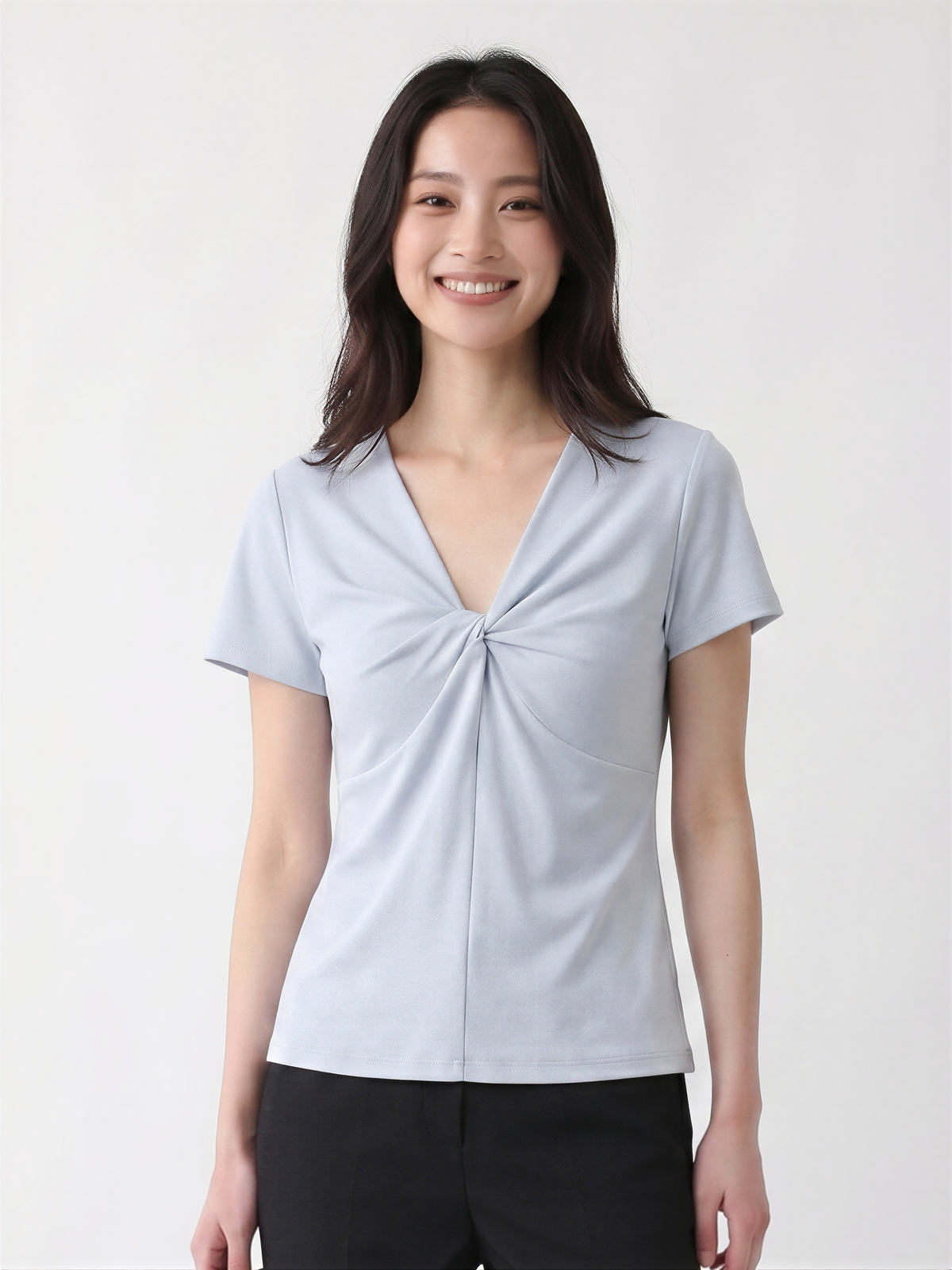 ツイストVネック ウエストシェイプ 半袖Tシャツ