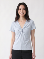 ツイストVネック ウエストシェイプ 半袖Tシャツ