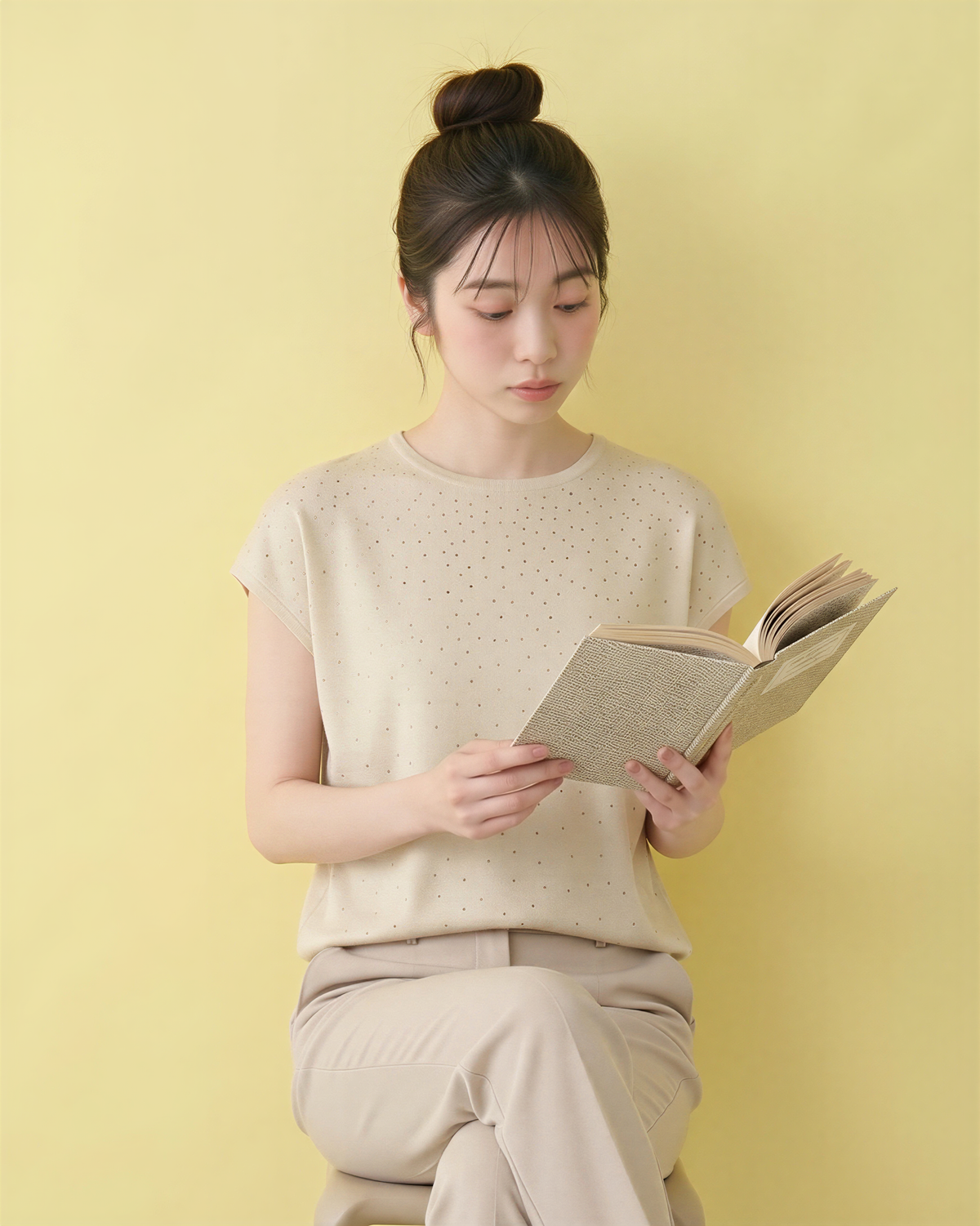 小さめラウンドネック ラメ調ジャカード ドルマンスリーブ ニット半袖Tシャツ