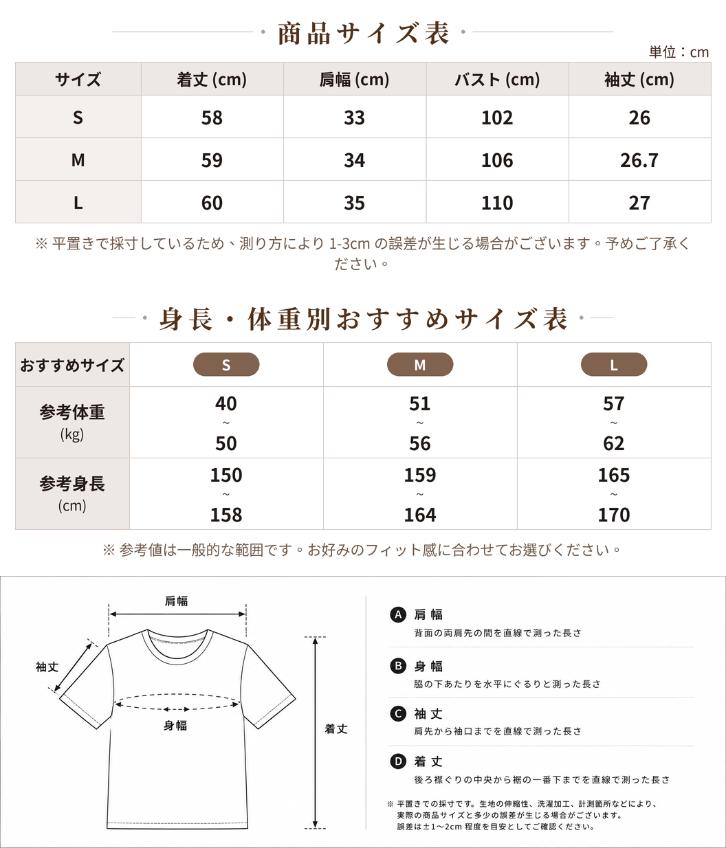 S~L 配色パイピング フリルネック 半袖ブラウス size chart 1