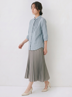 七分袖ラミー麻シャツフランス琴プリーツ文芸レトロゆったり綿麻トップス