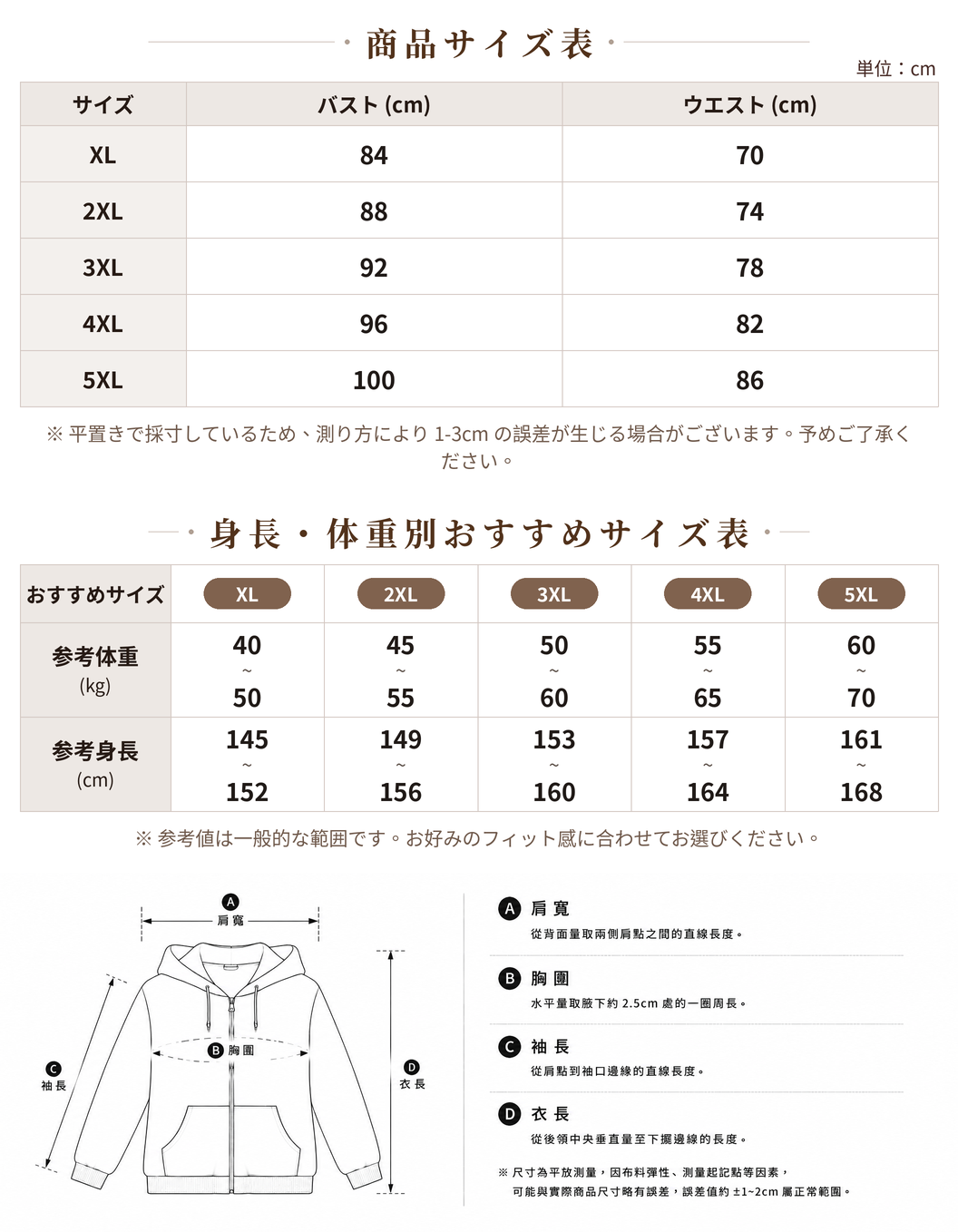 【秋新作】ゆったりドロップショルダー ドローストリングフード付きスウェット size chart 1