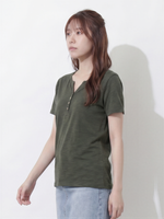 深V前立てボタン付き すっきり細見え 半袖Tシャツ