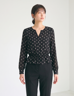 L~4XL ブラックドット ウエストマークブラウス