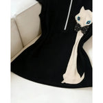 ハーフジップ スタンドカラー フリル袖 猫モチーフ 半袖Tシャツ
