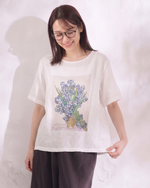 ゆったりカジュアルクルーネックフラワープリント半袖Tシャツ