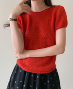 【全2色】半袖透かし柄ニットトップス
