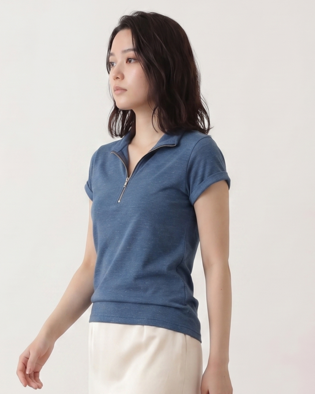 ハーフジップ Vネック フィット 半袖Tシャツ