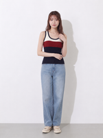 S-XL 配色ボーダー ニットキャミソールトップス