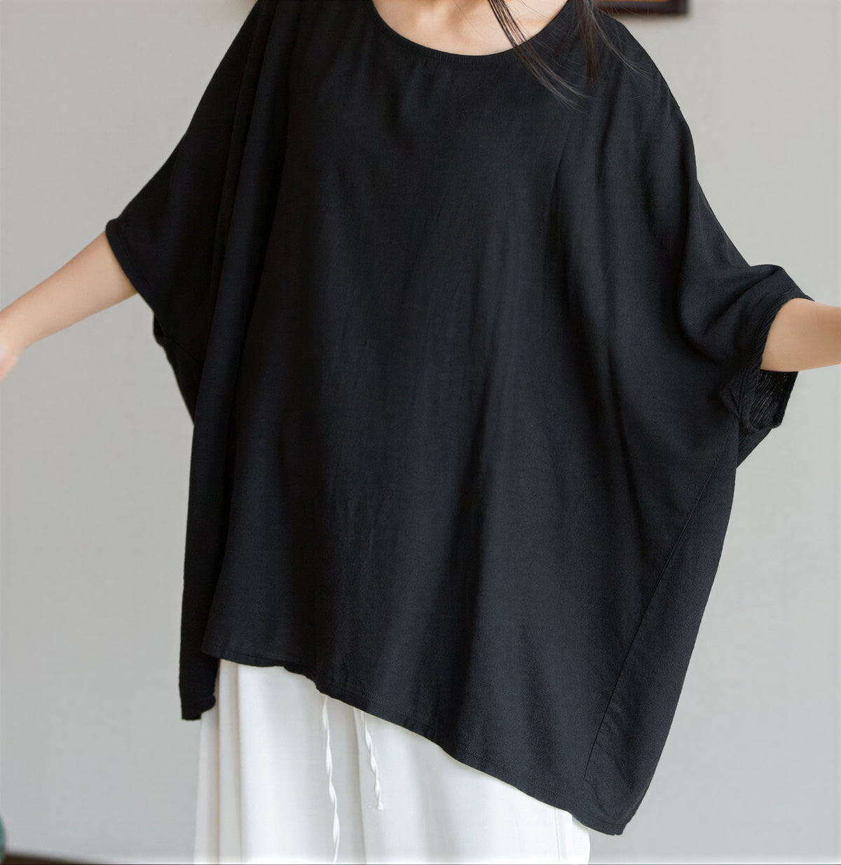 ラウンドネック ルーズ バットスリーブTシャツ