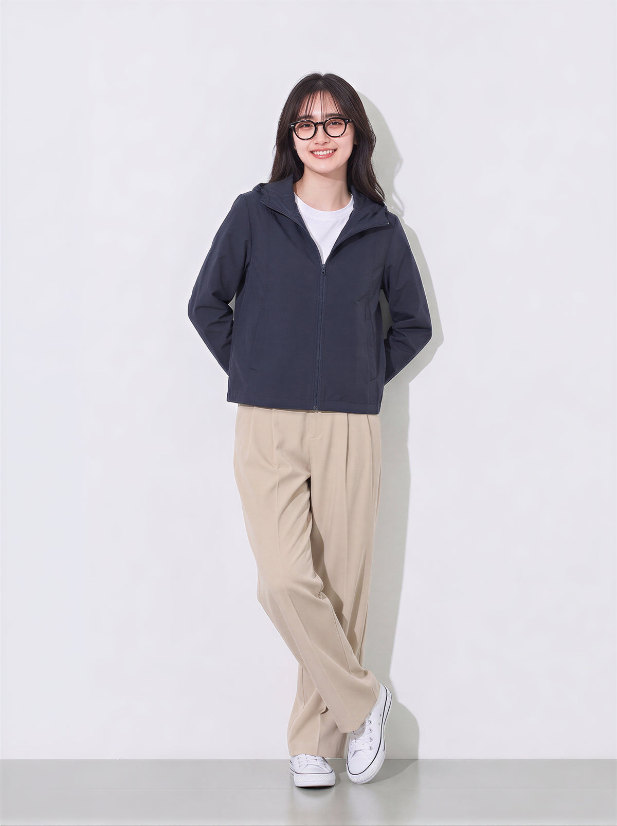 M~3XL ショート丈フード付きシンプルフードジャケット