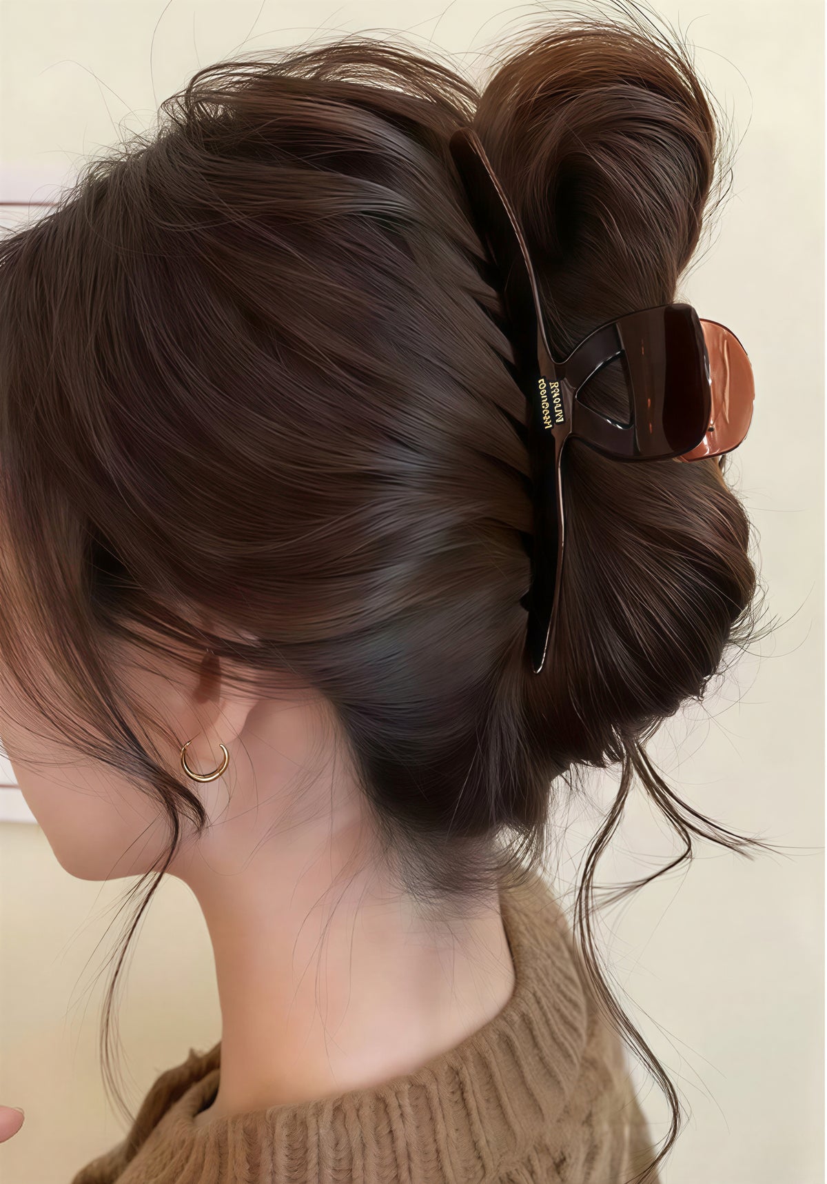 べっ甲風 大きめカーブヘアクリップ