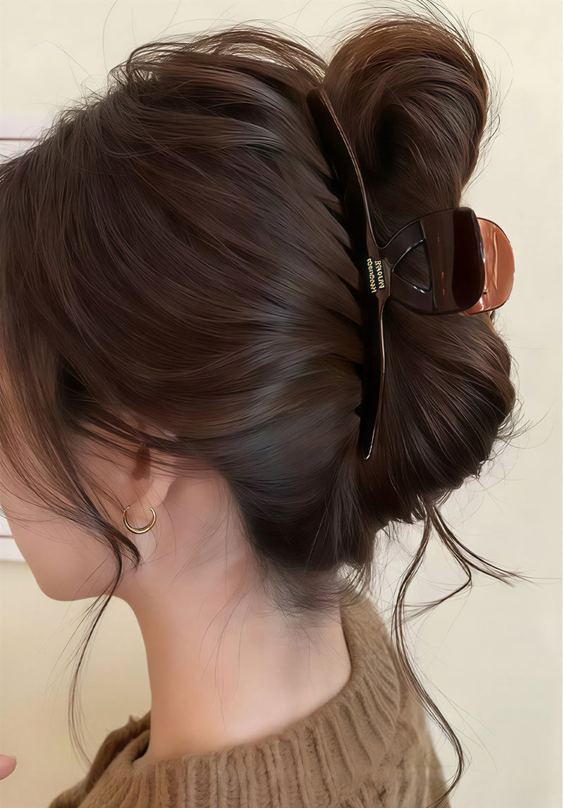 べっ甲風 大きめカーブヘアクリップ