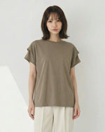ボーダー柄 ゆったり バットスリーブ クルーネックTシャツ