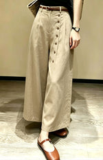 ハイウエスト斜めボタンワイドパンツ-ライトベージュ -4XL